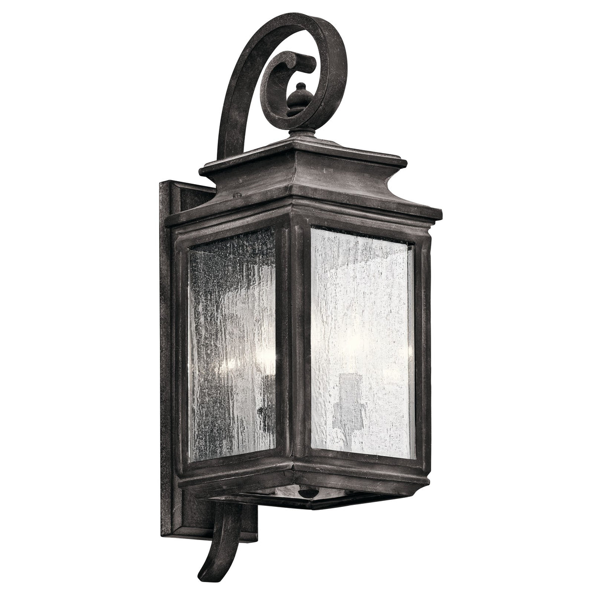 Kichler Wiscombe Park 22in 3-Light Outdoor Wall Sconce | Traditional Weathered Zinc and Clear Seeded Glass | Covered Patio | Model 49502WZC