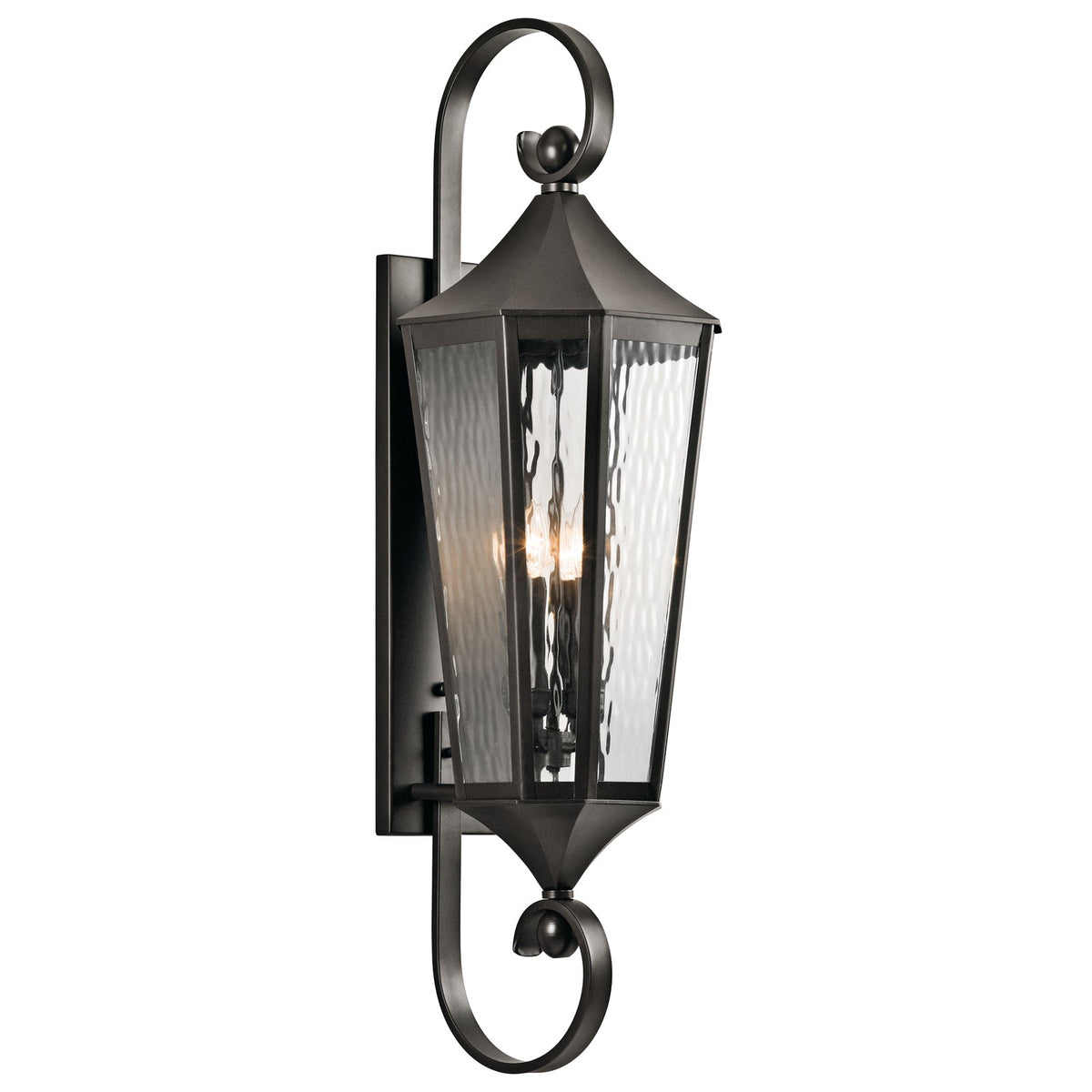 Kichler Rochdale 40in 4-Light Outdoor Wall Sconce | Traditional Olde Bronze and Vertical Rain Glass | Entryway & Porch | Model 49514OZ