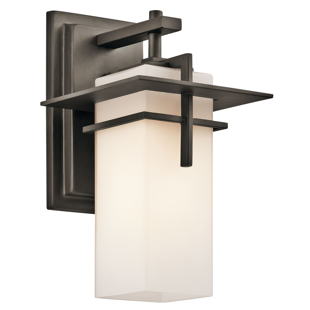 Kichler Caterham 6.5in 1-Light Outdoor Wall Sconce | Contemporary Olde Bronze and Satin Etched Opal Glass | Covered Patio & Entryway | Model 49642OZ