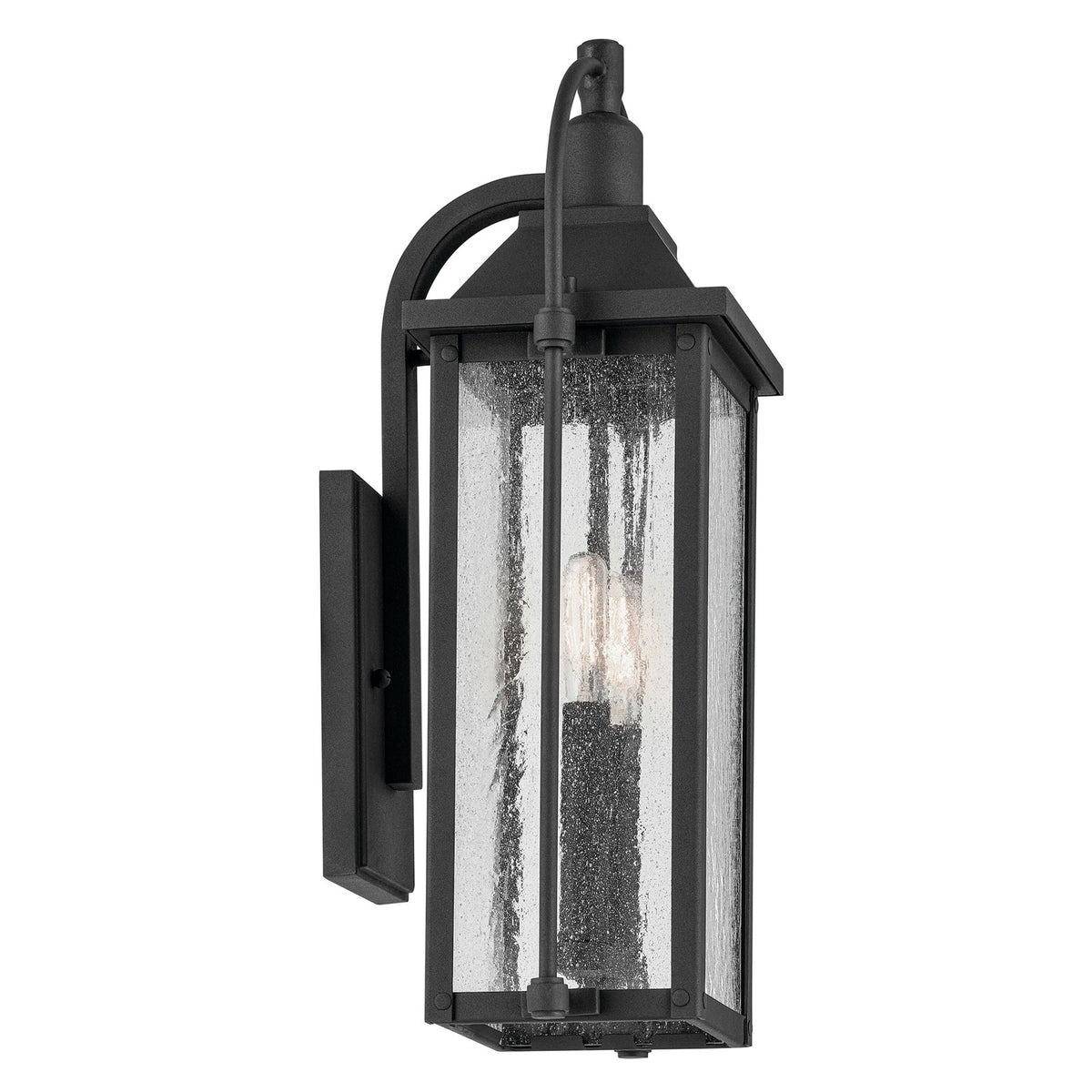 Kichler Harbor Row 2-Light Outdoor Wall Sconce | Farmhouse Textured Black and Clear Seeded Glass | Covered Porch & Entryway | Model 49714BKT