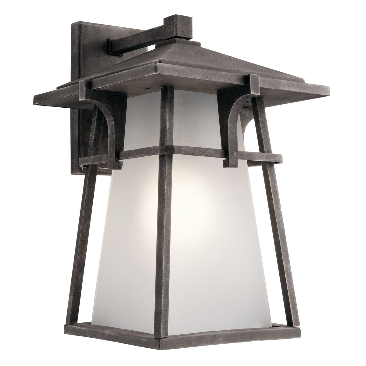 Kichler Beckett 12in 1-Light Outdoor Wall Lantern | Arts & Crafts Weathered Zinc and Etched Seeded Glass | Covered Patio & Entryway | Model 49723WZC
