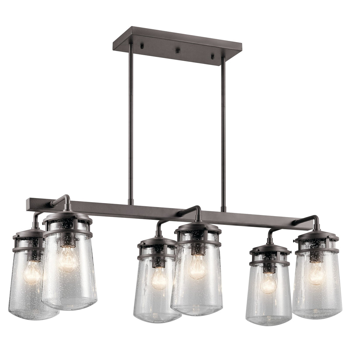 Kichler Lyndon 37in 6-Light Outdoor Linear Chandelier | Architectural Bronze and Clear Seeded Glass | Covered Patio & Porch | Model 49835AZ