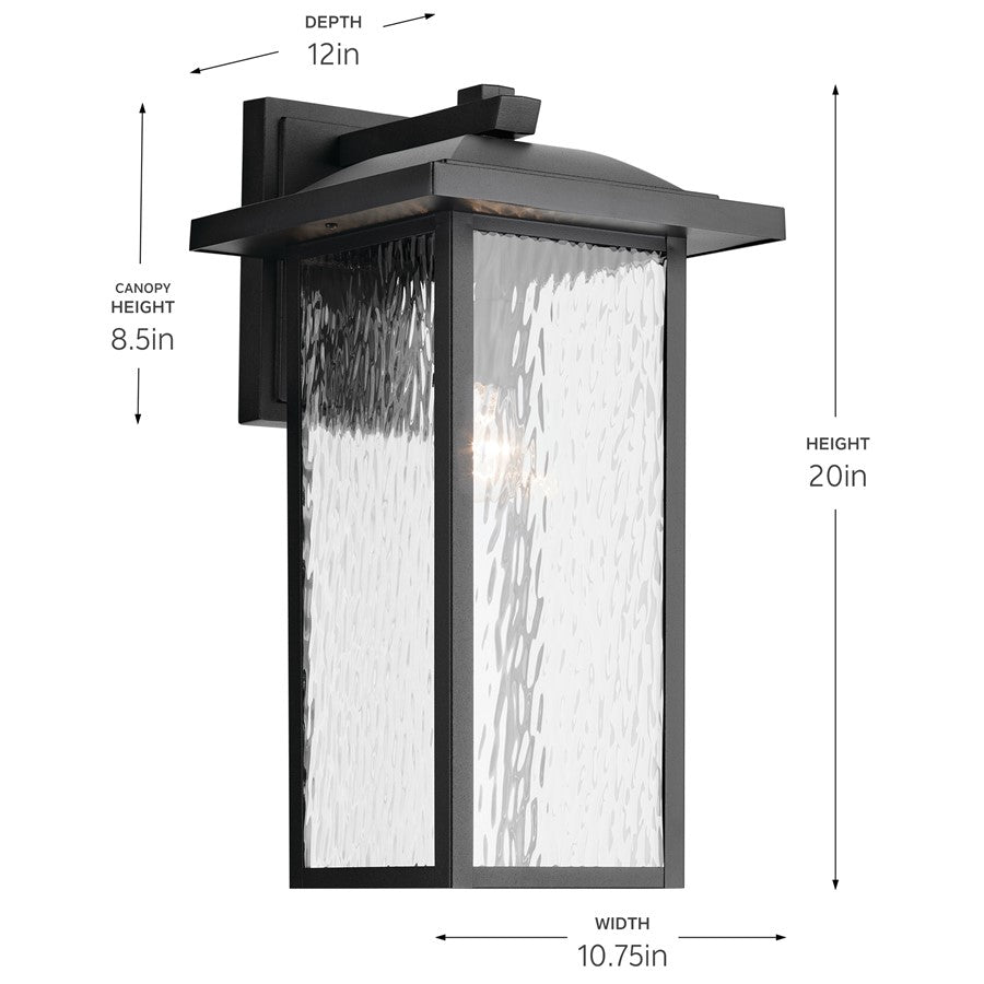 Kichler Capanna 1 Light Outdoor Wall XL, Textured Black/Clear Water
