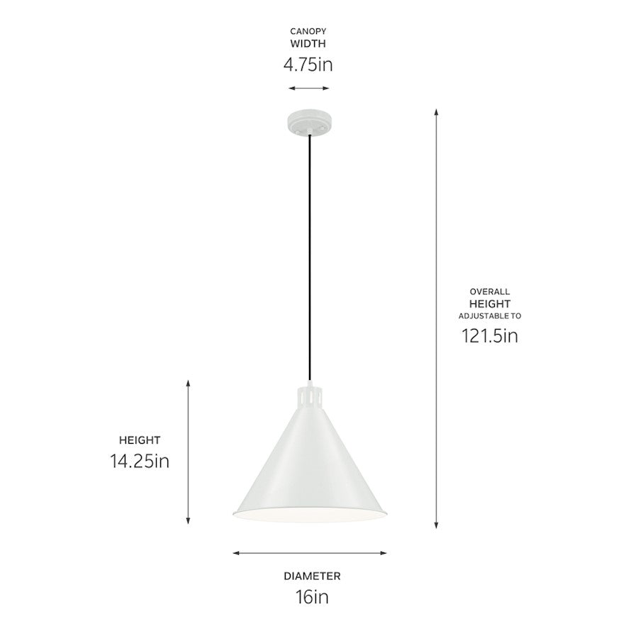 1 Light Cone 14.25" Pendant, White