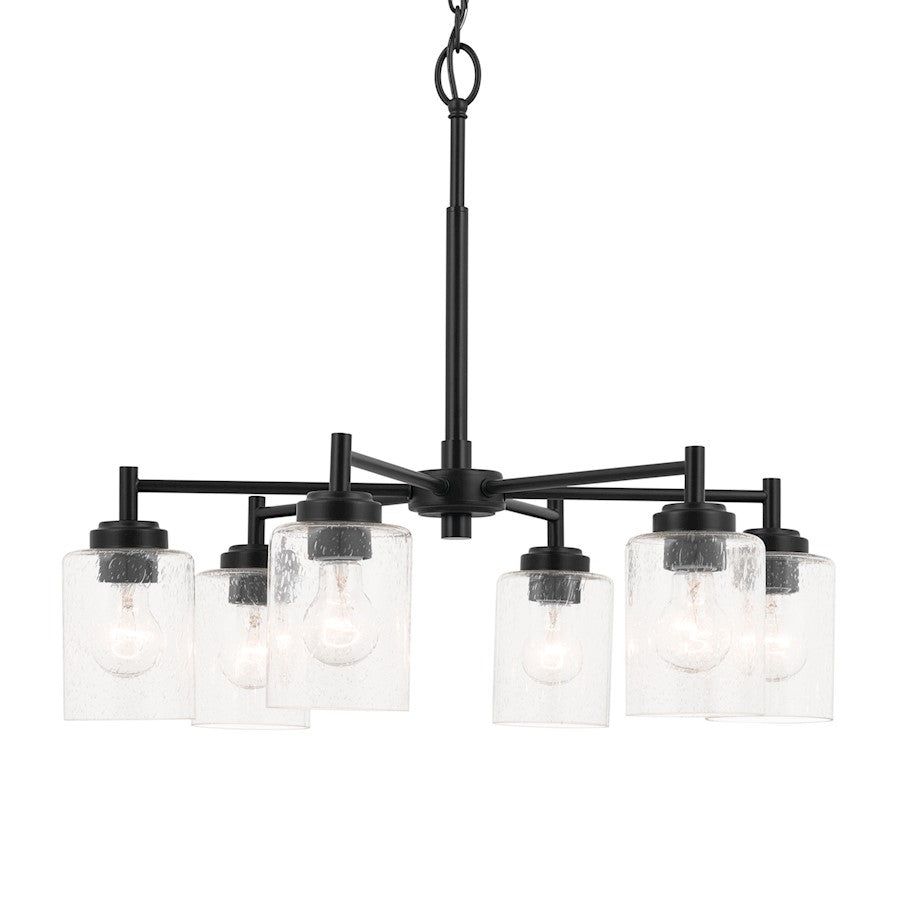 Kichler Winslow 26in 6-Light Chandelier | Industrial Black and Clear Seeded Glass | Dining Room & Foyer | 16.5 in H | Model 52616BK