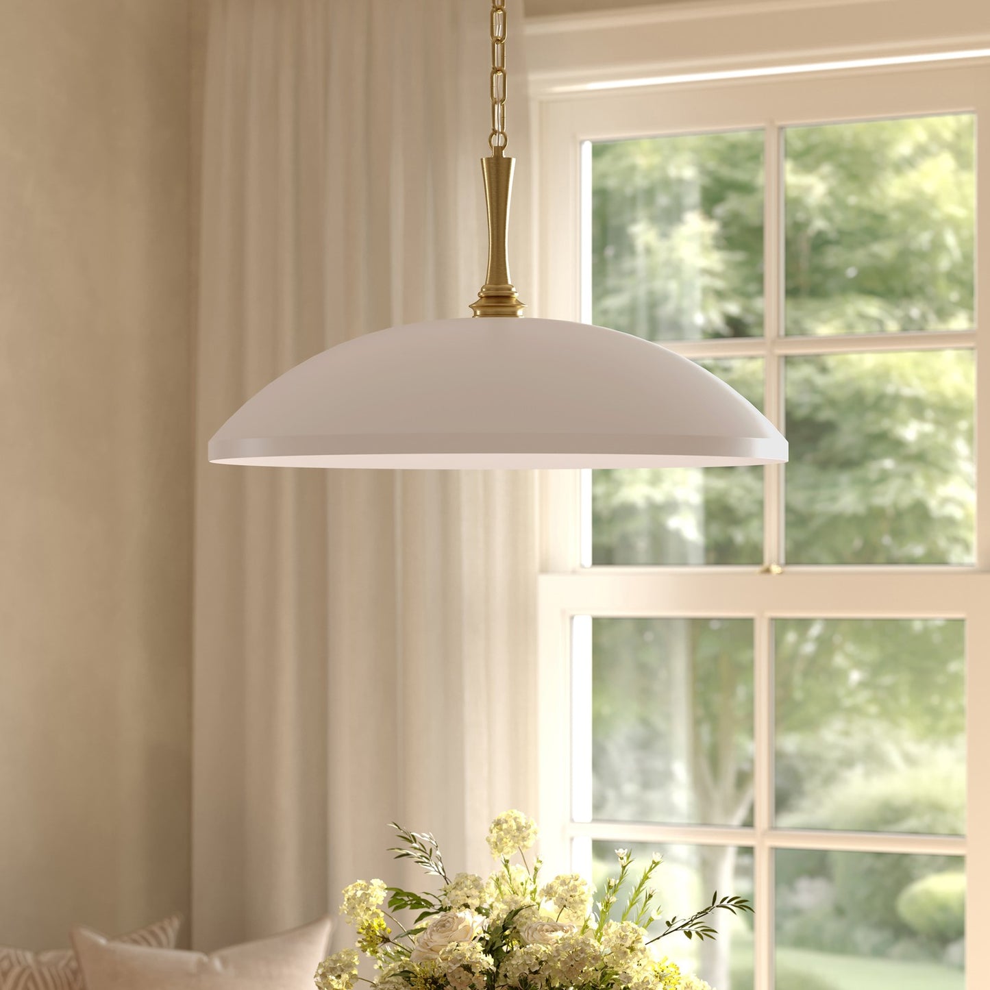 Kichler Delarosa 24in 1-Light Pendant | Traditional Greige Steel Dome Shade | Kitchen Island & Dining Room | 24 x 24 x 12.75 in | Model 52637GRG
