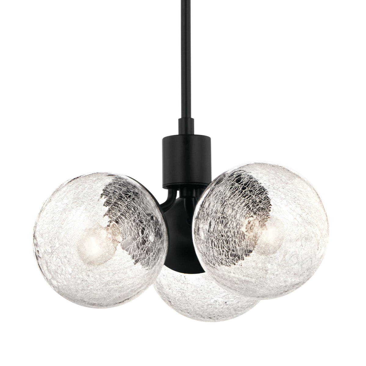 Kichler Silvarious 9in 3-Light Convertible Pendant/Semi-Flush | Playful Black Steel with Clear Crackle Glass | Dining Room & Living | Model 52700BK