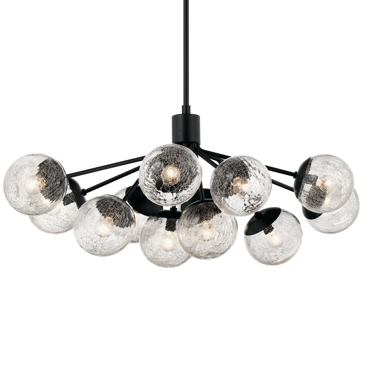 Kichler Silvarious 48in 12-Light Linear Chandelier | Modern Black Steel and Clear Crackle Glass | Dining Room & Living Room | Model 52703BK