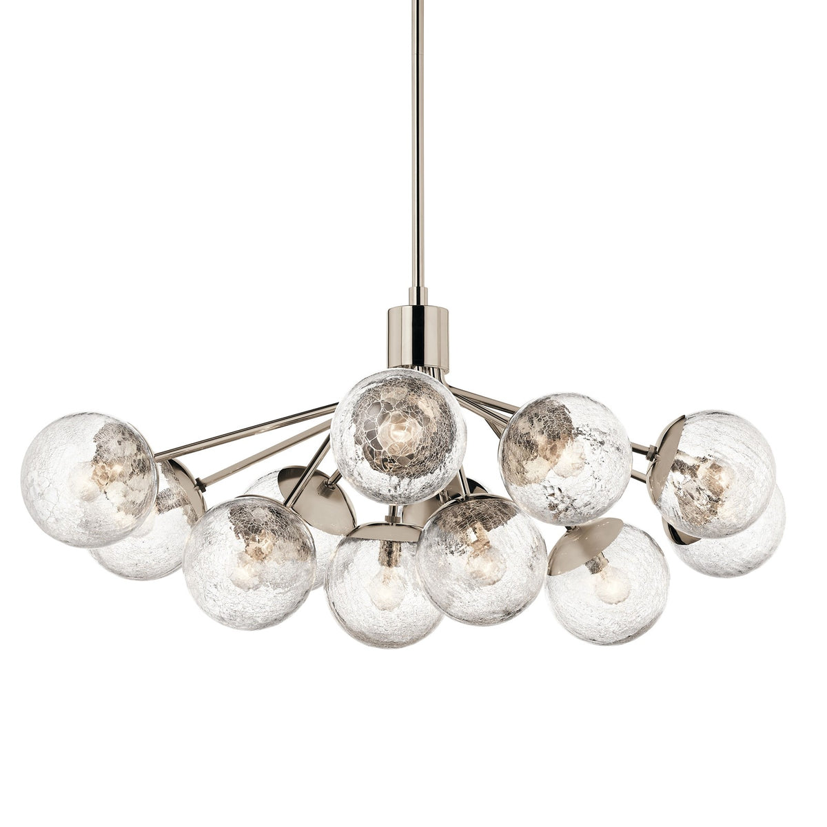 Kichler Silvarious 48in 12-Light Linear Chandelier | Modern Polished Nickel and Clear Crackle Glass | Dining Room & Kitchen Island | Model 52703PN