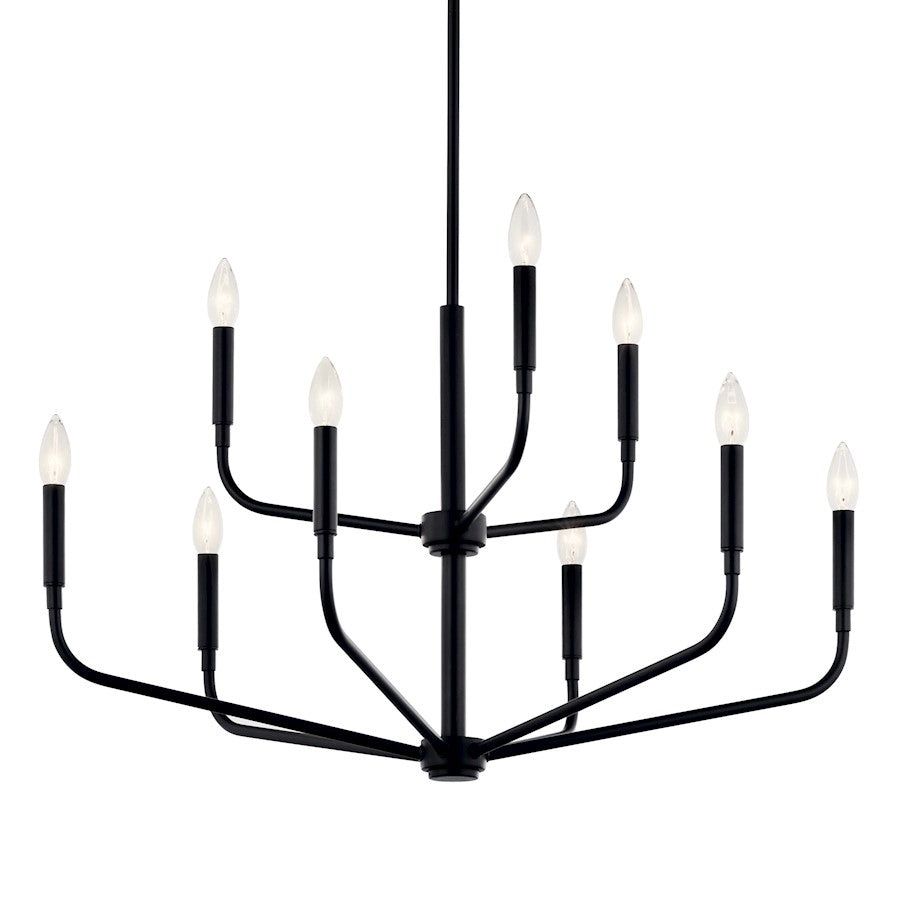 Kichler Madden 25in 9-Light 2-Tier Chandelier | Soft Modern Black Steel | Dining Room & Living Room | H 25 in | Model 52720BK