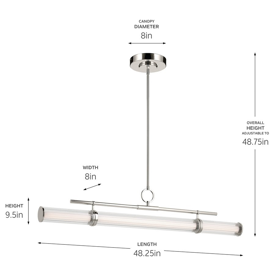 Kichler Riven 48.25" LED 1Lt Linear Chandelier, Nickel/Clear Fluted