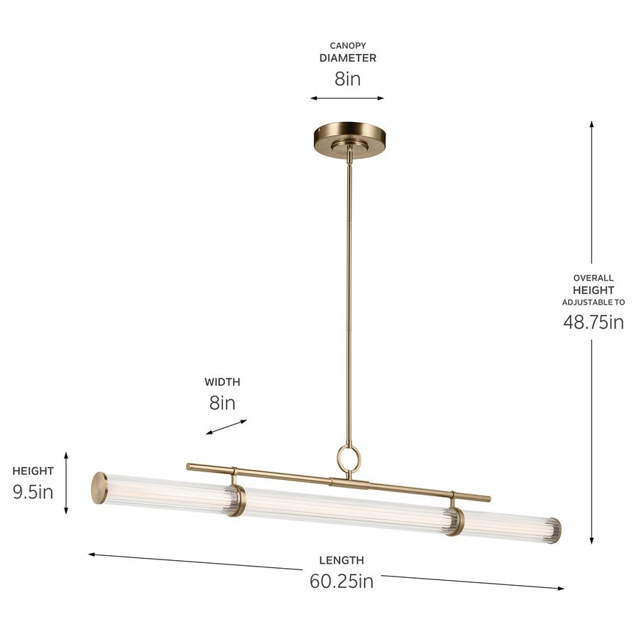 Kichler Riven 60.25" LED 1Lt Linear Chandelier, Bronze/Fluted