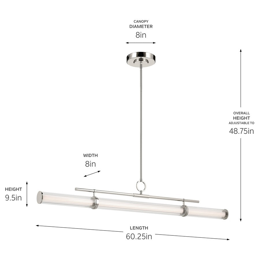 Kichler Riven 60.25" LED 1Lt Linear Chandelier, Nickel/Clear Fluted