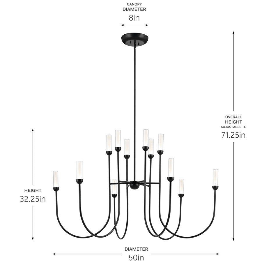 Kichler Moraine 50" LED 12 Light 2-Tier Chandelier, Black