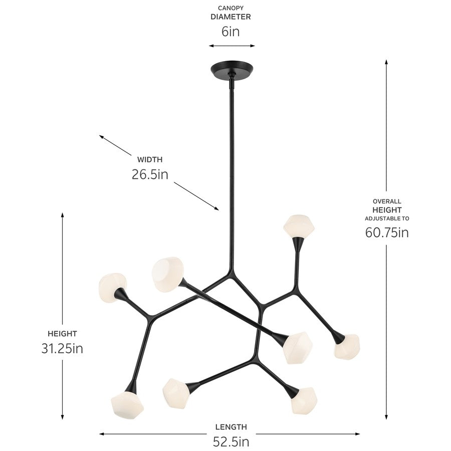Kichler Cassius 52.5" 8 Light Convertible Chandelier, Black/Opal Glass