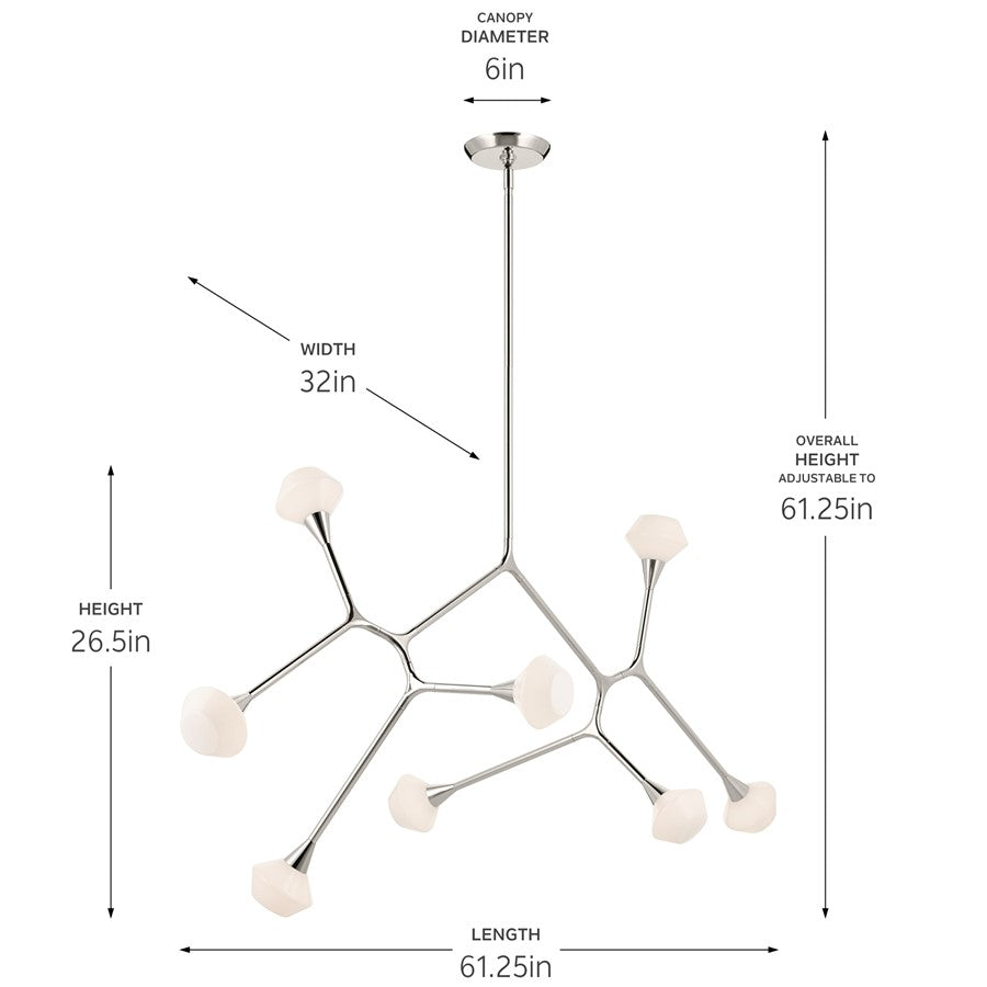 Kichler Cassius 61.25" 8 Light Convertible Chandelier, Nickel/Opal