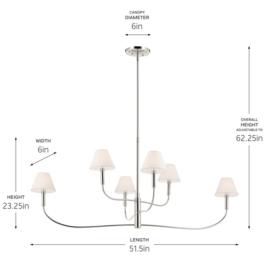 Kichler Eadie 51.5" 6 Light Chandelier, Polished Nickel
