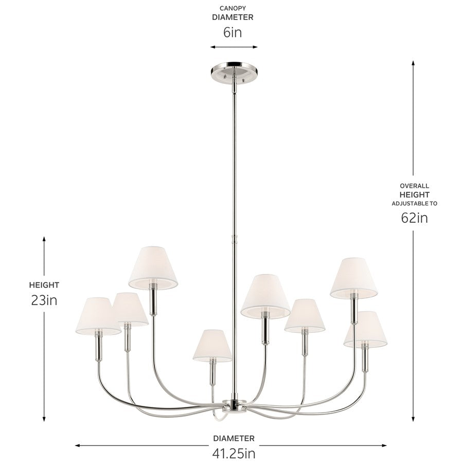 Kichler Eadie 41.25" 8 Light Chandelier, Polished Nickel