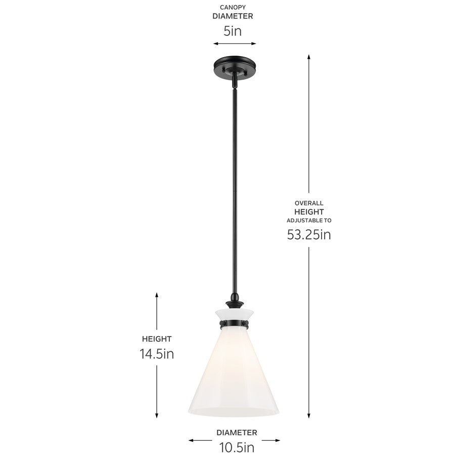 Kichler Laria 10.5" 1 Light Pendant, Black/Opal Glass