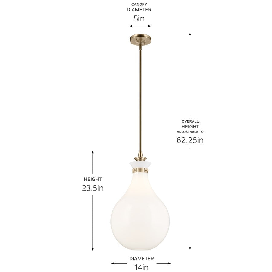 Kichler Laria 14" 1 Light Pendant, Champagne Bronze/Opal Glass