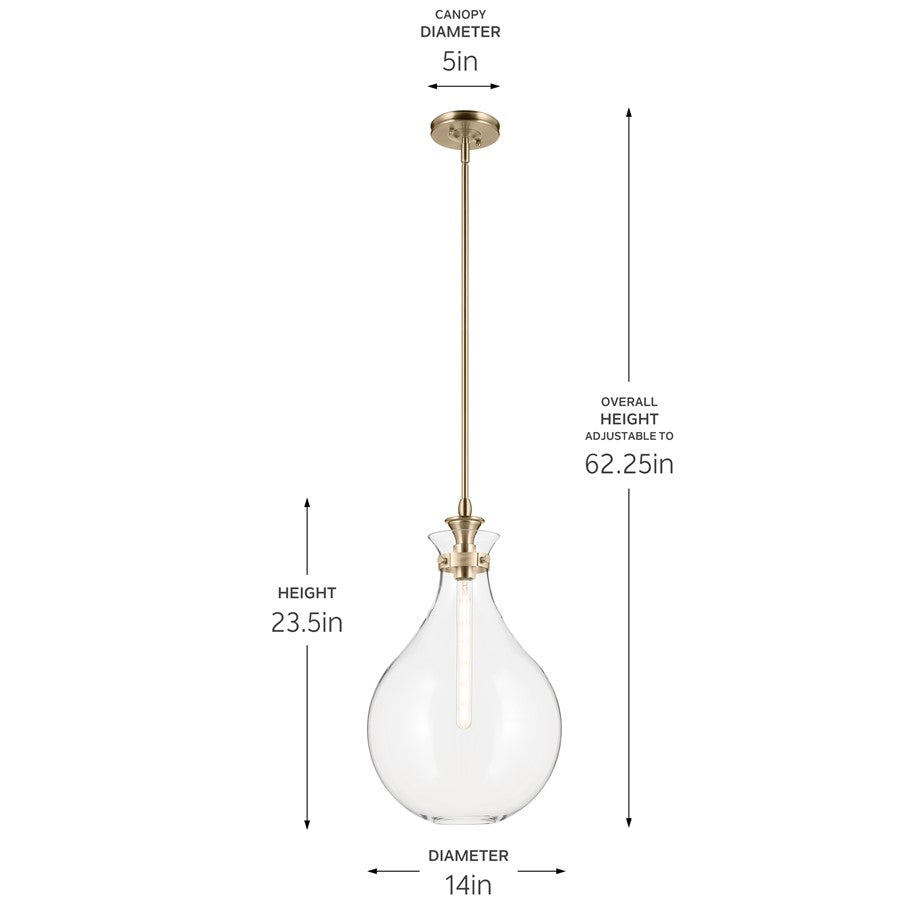 Kichler Laria 14" 1 Light Pendant, Champagne Bronze/Clear Glass