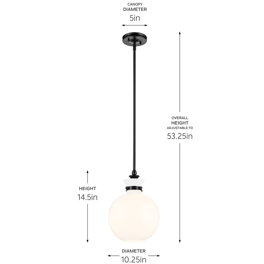 Kichler Laria 10.25" 1 Light Pendant, Black/Opal Glass