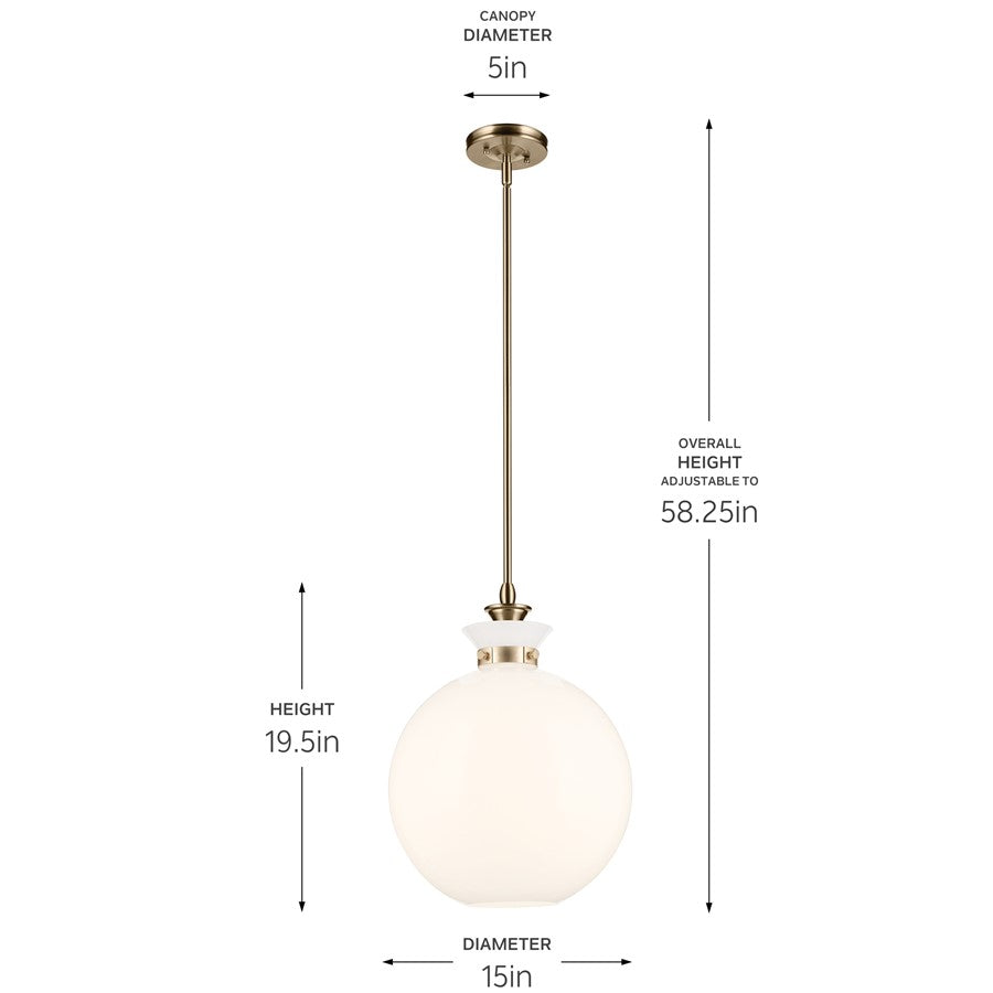 Kichler Laria 15" 1 Light Pendant, Champagne Bronze/Opal Glass