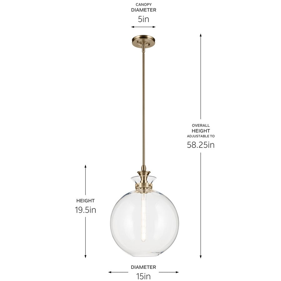 Kichler Laria 15" 1 Light Pendant, Champagne Bronze/Clear Glass