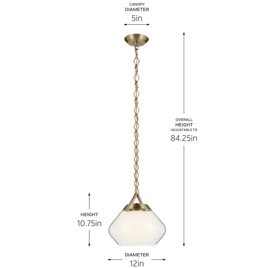 Kichler Nella 12" 1 Light Pendant, Bronze/Clear Outer/Opal Interior