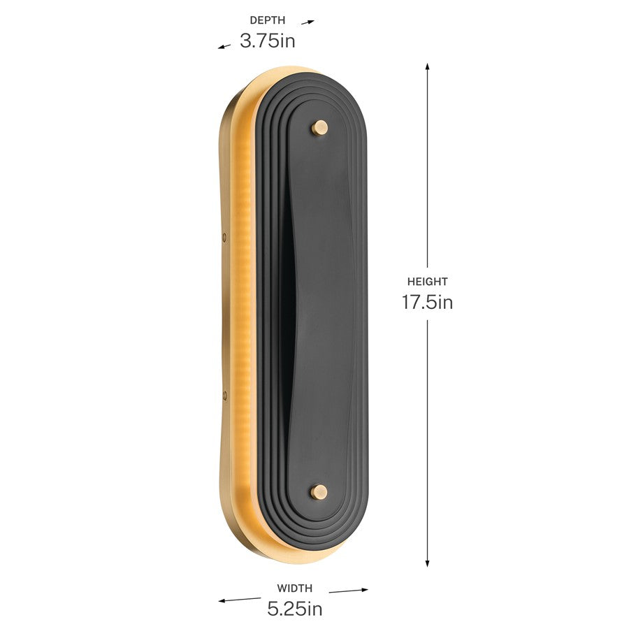 Kichler Tauri 17in 1-Light LED Wall Sconce | Modern Lacquered Brass and Steel | Hallway & Living Room Accent | Model 52810LBRLED