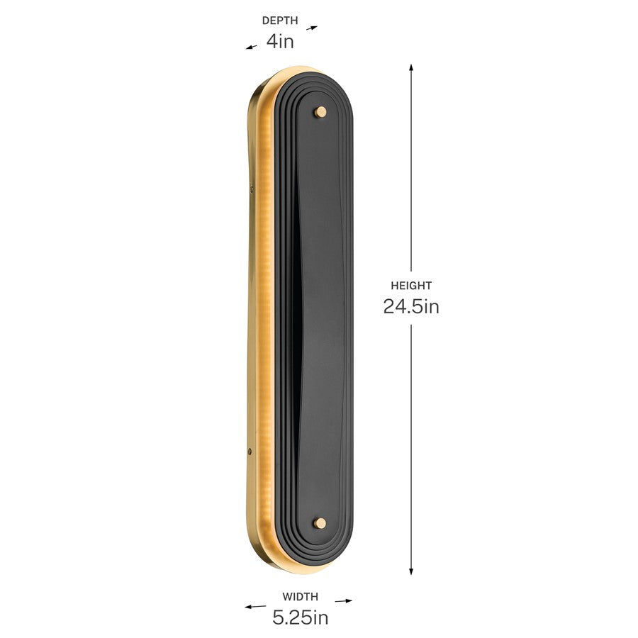Kichler Tauri 24.5in 1-Light LED Wall Sconce | Modern Lacquered Brass and Brass | Hallway & Living Room Accent | 640 lm, 3000K | Model 52811LBRLED