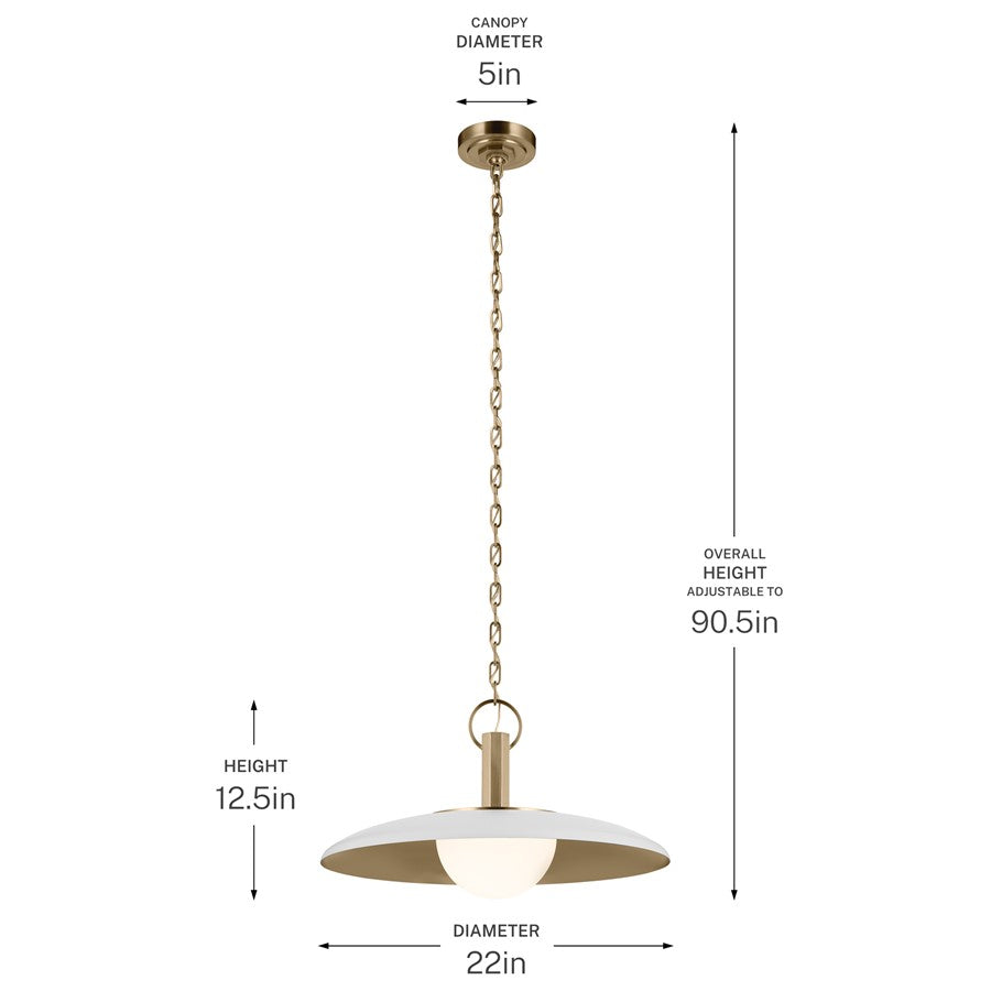 Kichler Kurio 22in 1-Light Pendant | Modern/Contemporary White and Etched Opal Glass | Dining Room & Living Room | 12.5 in H | Model 52835WH