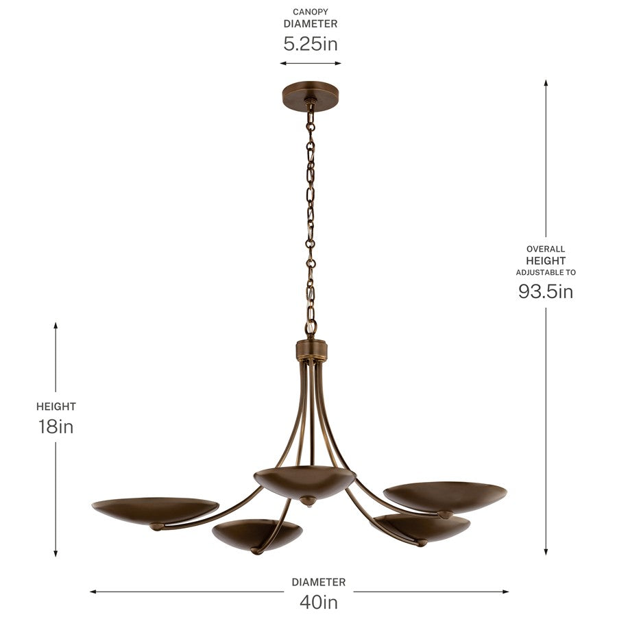 Kichler Palmela 40in 5-Light Chandelier | Modern Lacquered Bronze and Lacquered Brass Metal | Dining Room & Living Room | Model 52856LBRLBZ