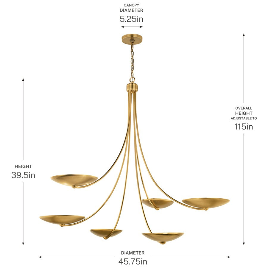 Kichler Palmela 46in 6-Light XL Chandelier | Modern Lacquered Brass Metal | Dining Room & Living Room | 39in H | Model 52857LBR