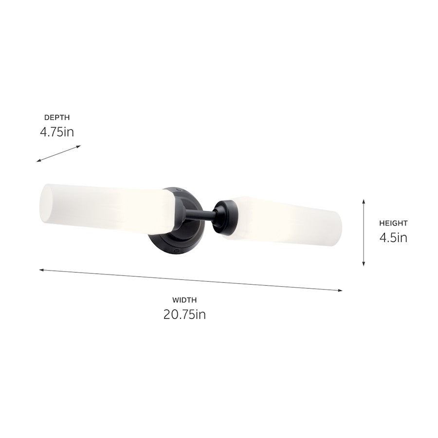 Kichler Truby 20.75in 2-Light Vanity Light | Modern Black Steel & Satin Etched Opal Glass | Bathroom Vanity Light | Damp Rated | Model 55074BK