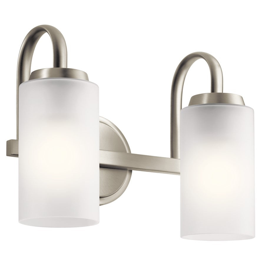 Kichler Kennewick 2-Light Bath Vanity | Traditional Brushed Nickel Steel | Bathroom Vanity & Powder Room | 13.25 x 6.75 x 9.75 in, Damp | Model 55086NI