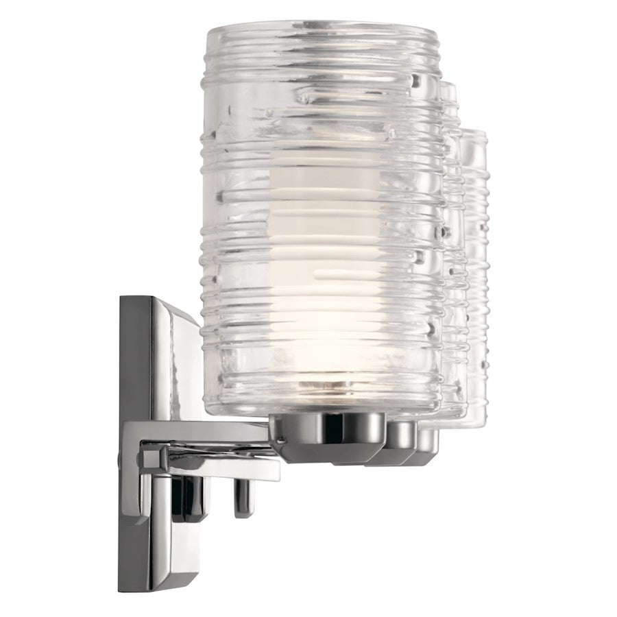 Kichler Giarosa 22.25in 3-Light Vanity Light | Chrome Steel & Clear Spun Ribbed Glass | Bathroom Vanity Light | 3x 50W G9 Bulbs, 120V, Damp | Model 55097CH