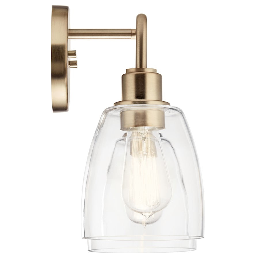 Kichler Meller 15in 2-Light Vanity Light | Industrial Champagne Bronze & Clear Glass | Bathroom & Powder Room Vanity Light | 2x 60W A19 | Model 55101CPZ