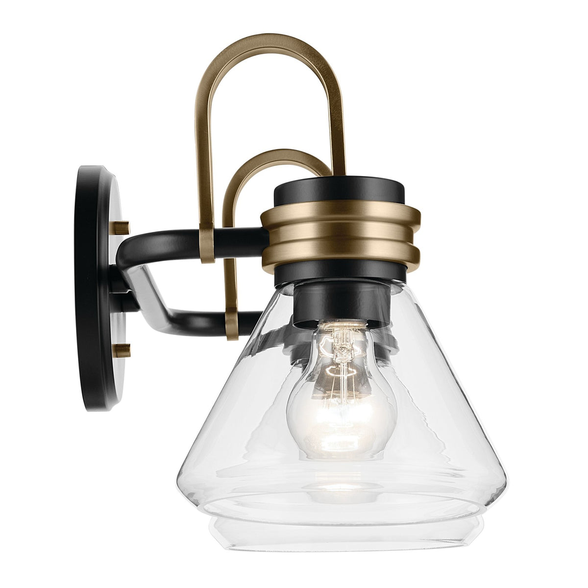 Kichler Farum 19in 2-Light Vanity Light | Modern Black Steel and Clear Glass | Bathroom Vanity | 19.25 x 9.5 in, Damp Rated | Model 55154BKCLR