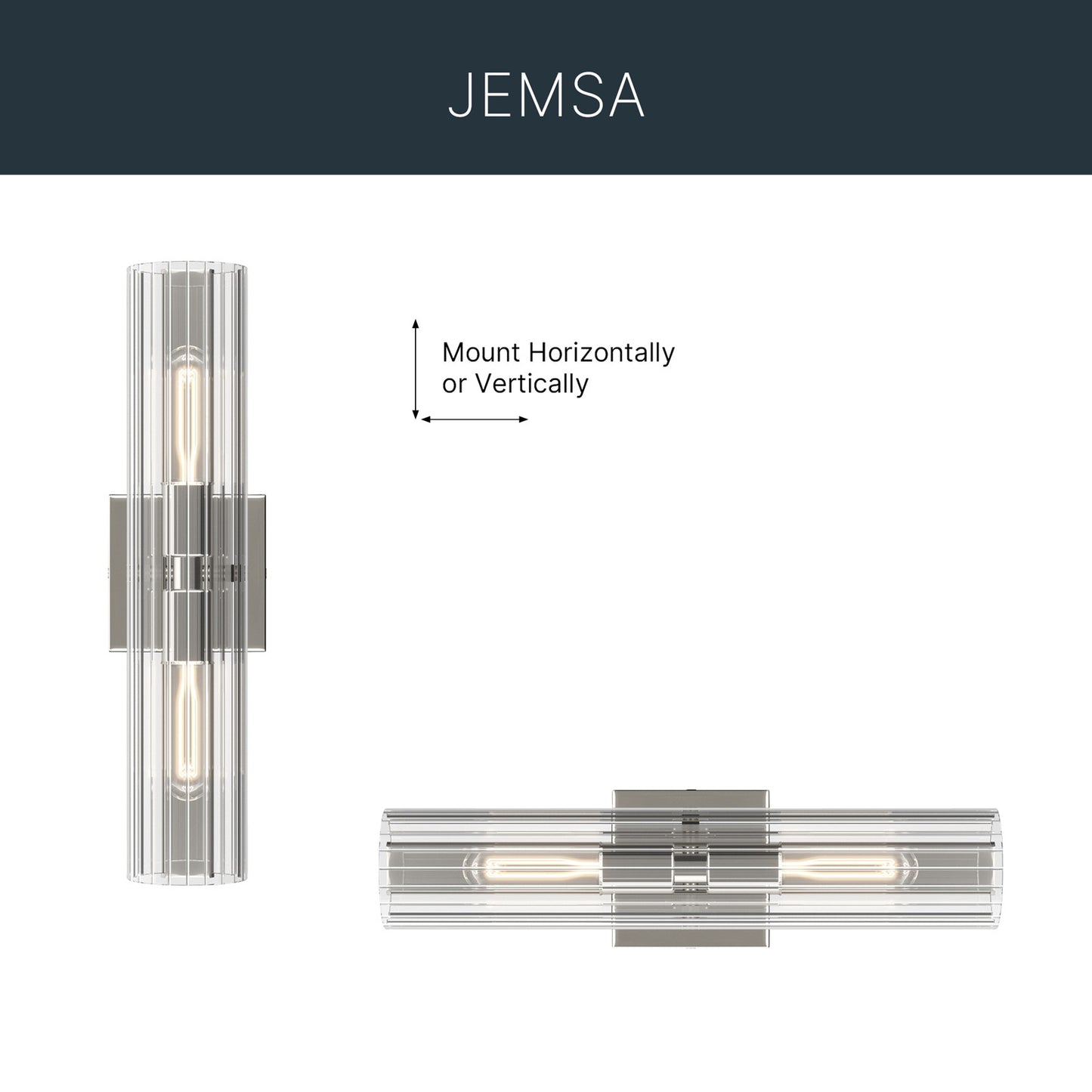 Kichler Jemsa 18in 2-Light Bath Bracket | Modern Polished Nickel Steel and Clear Fluted Glass | Bathroom & Powder Room Vanity Light | 18 x 4.75 in | Model 55166PN