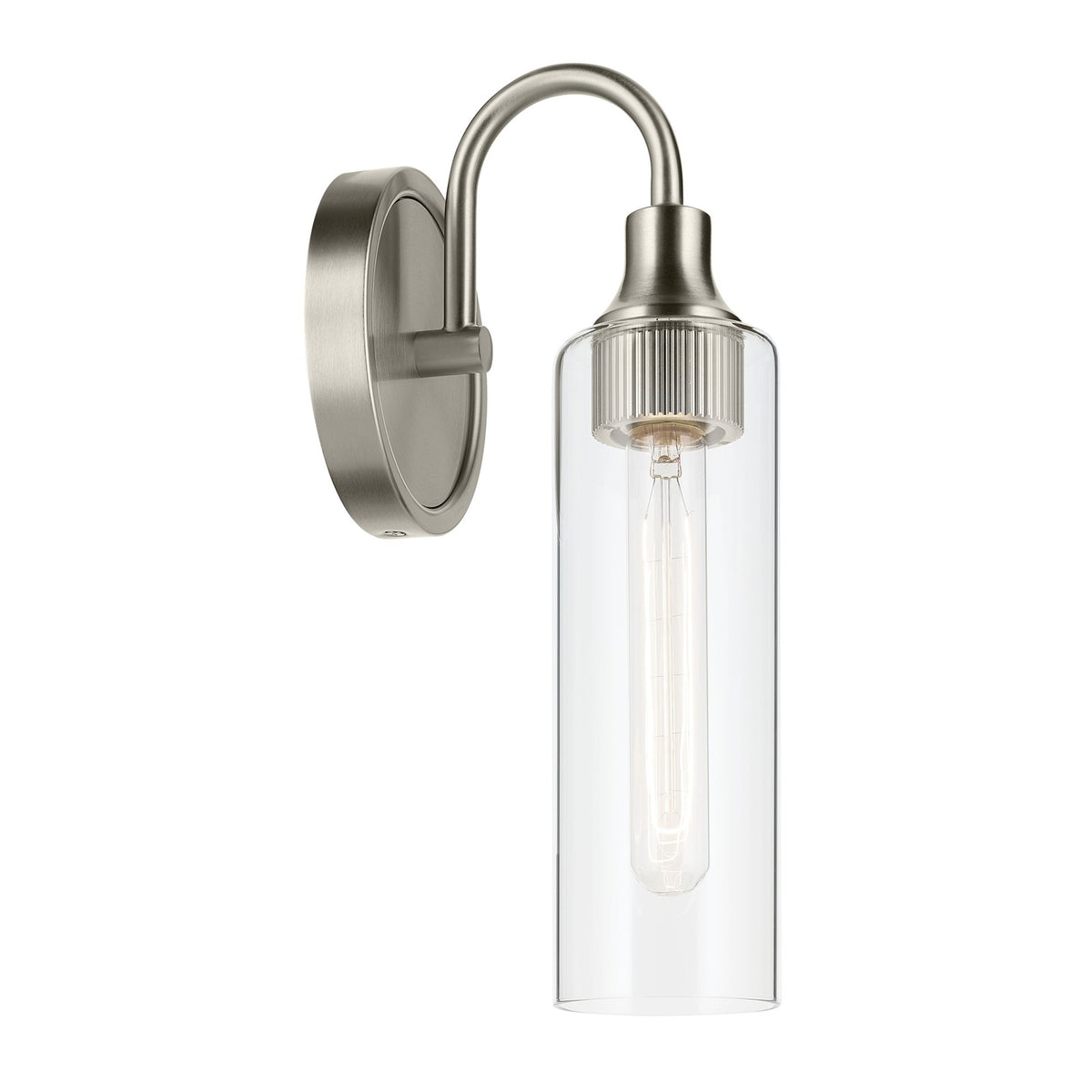 Kichler Kavi 13in 1-Light Wall Sconce | Modern Brushed Nickel and Clear Glass | Bathroom Vanity & Hallway | 5 x 13 x 6 in | Model 55209NI