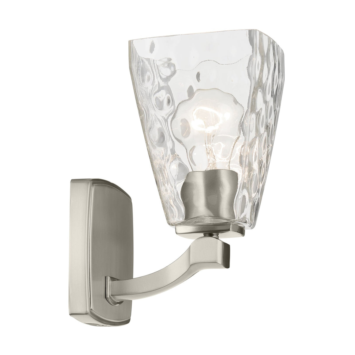 Kichler Marant 10in 1-Light Wall Sconce | Modern Brushed Nickel and Clear Water Glass | Bathroom & Hallway Accent | 5 x 9.5 in | Model 55214NIWTR