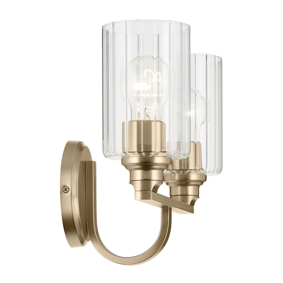Kichler Gioe 14in 2-Light Vanity Light | Modern Champagne Bronze and Clear Fluted Glass | Bathroom Vanity & Powder Room | Model 55225CPZFLU