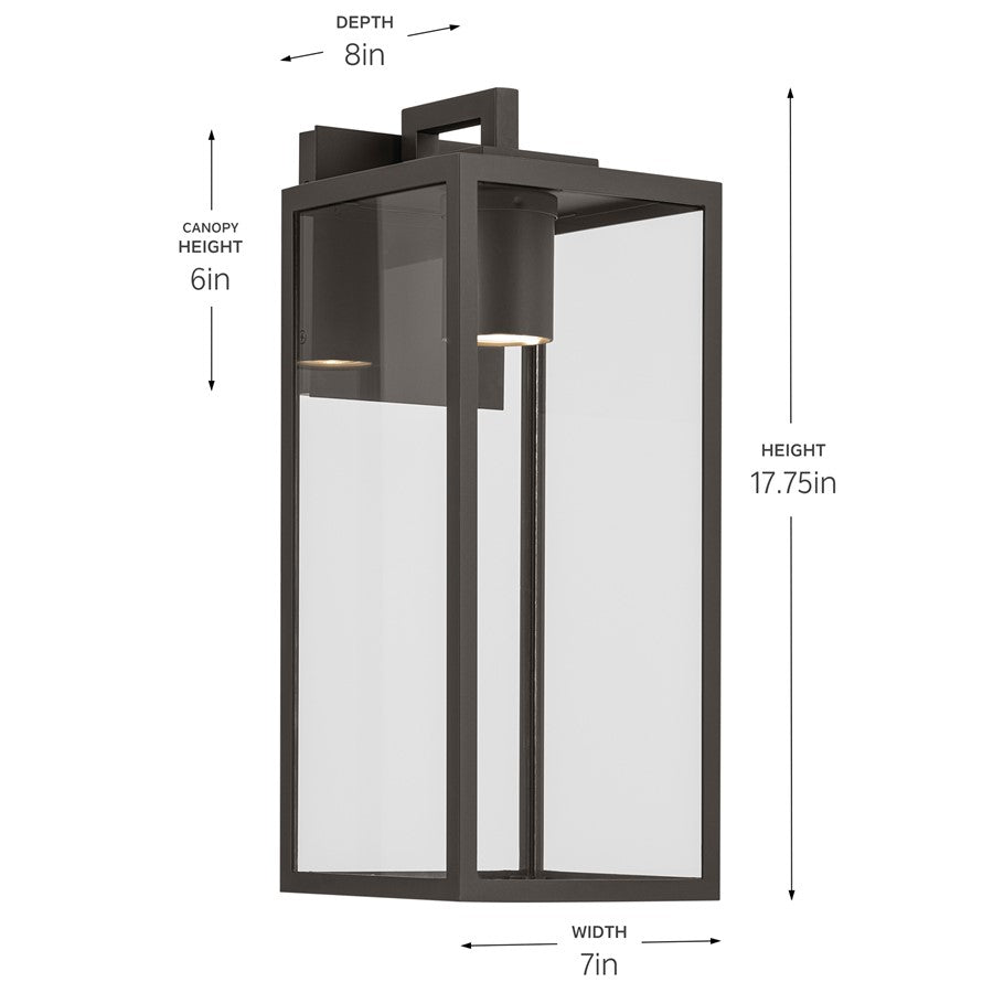 Kichler Branner 17.75in 1-Light Outdoor Wall Sconce | Traditional Olde Bronze and Clear Glass | Covered Patio & Entryway | Model 59112OZDS