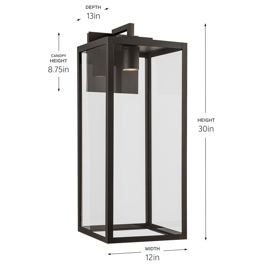 Kichler Branner 30in 1-Light Outdoor Wall Sconce | Traditional Olde Bronze and Clear Glass | Porch & Entryway | 12 x 30 in | Model 59114OZDS