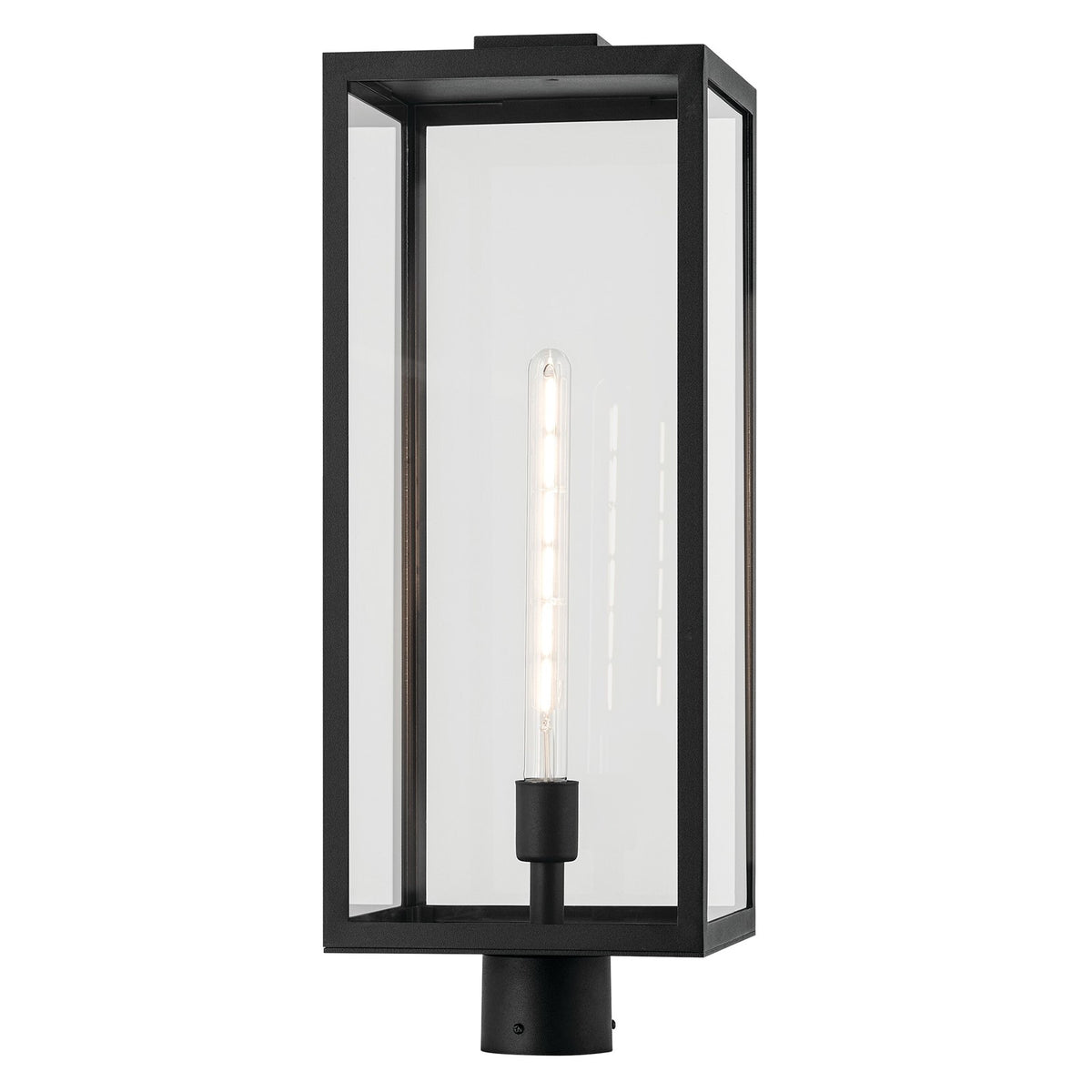 Kichler Branner 25in 1-Light Outdoor Post Lantern | Traditional Textured Black and Clear Glass | Covered Patio & Entryway | Model 59115BKT
