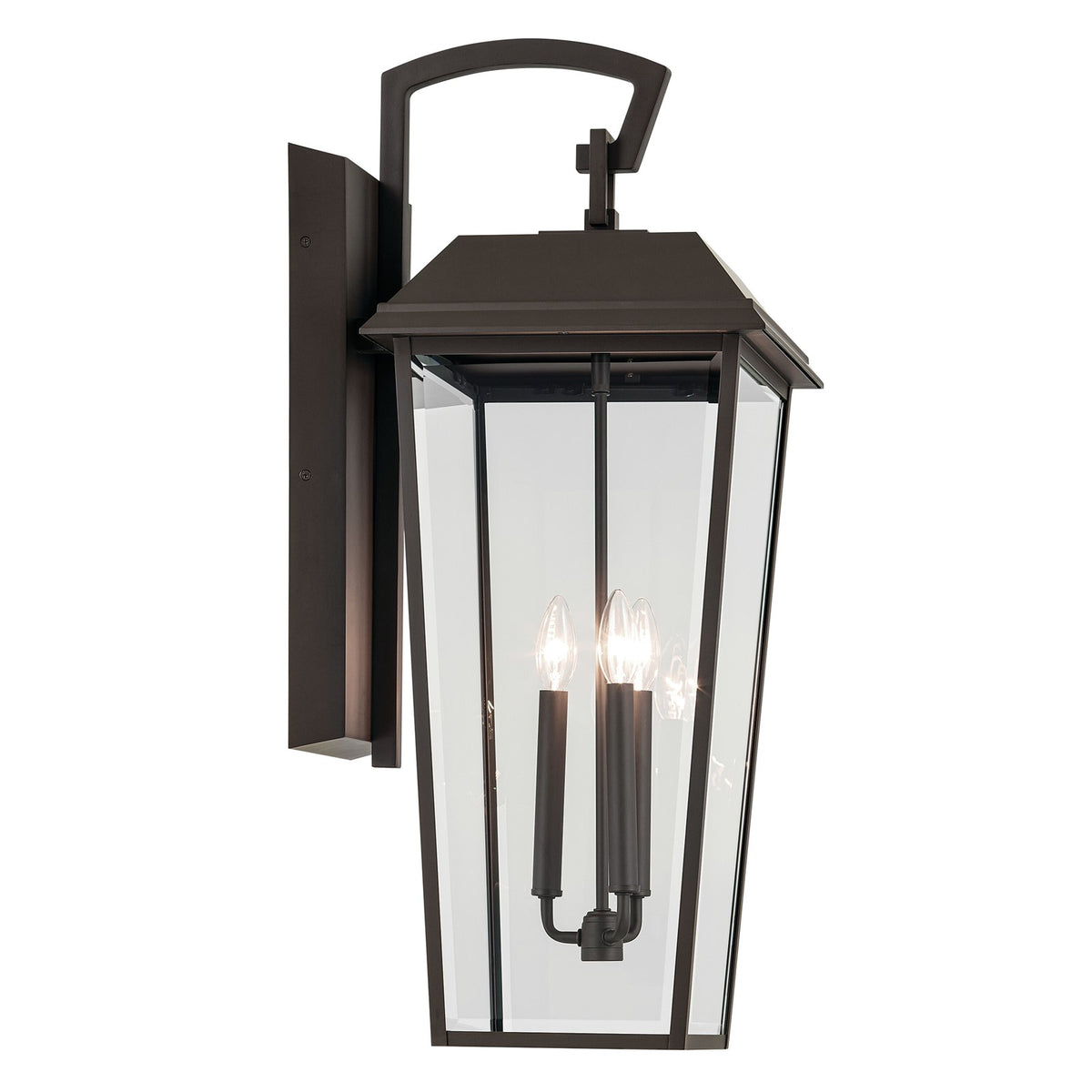 Kichler Mathus 13in 3-Light Outdoor Wall Light | Traditional Olde Bronze and Clear Beveled Glass | Covered Patio & Entryway | Model 59121OZ