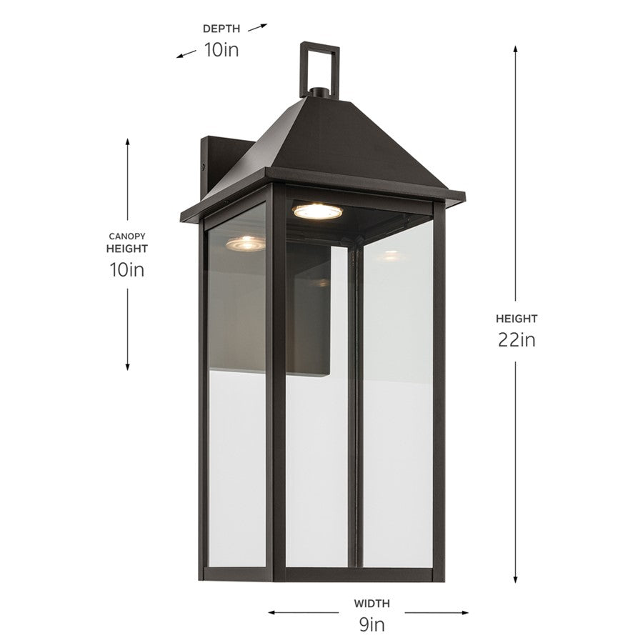 Kichler Prin 22in 1-Light Outdoor Wall Sconce | Traditional Olde Bronze and Clear Glass | Entryway & Porch | 9 x 22 x 10 in | Model 59159OZDS