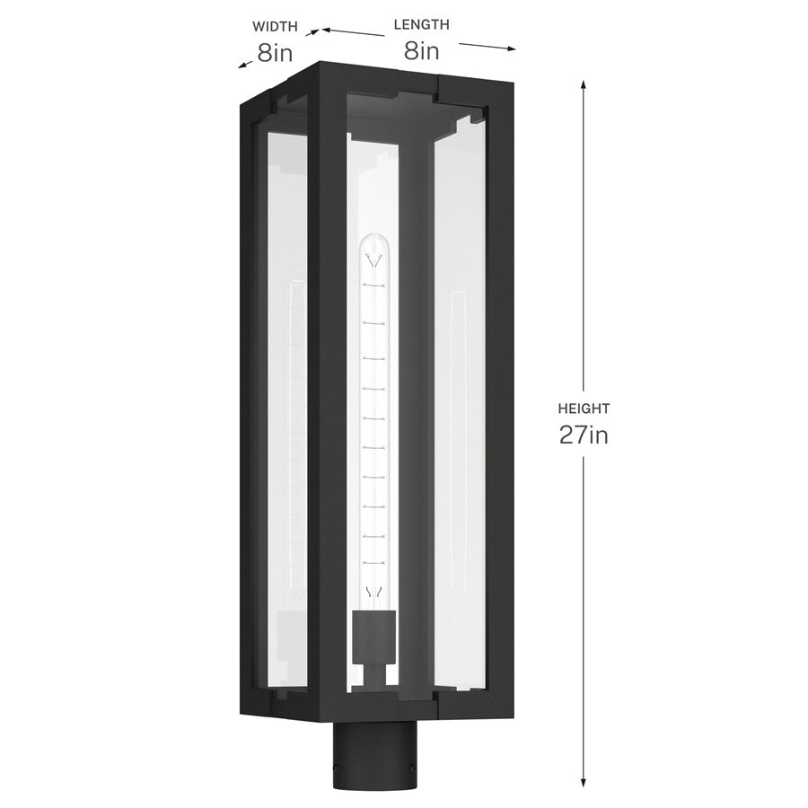 Kichler Calen 27in 1-Light Outdoor Post | Modern Textured Black Aluminum and Clear Glass | Entryway & Patio | 8 x 8 x 27 in | Model 59211BKT