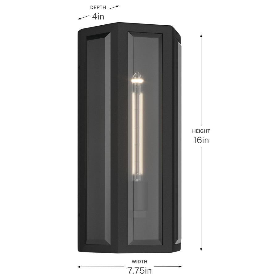 Kichler Berens 16in 1-Light Outdoor Wall Light | Traditional Textured Black and Clear Beveled Glass | Porch & Entryway | Model 59214BKT